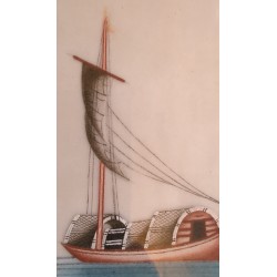 Paire de peintures chinoises \"Barques\"