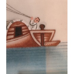 Paire de peintures chinoises \"Barques\"