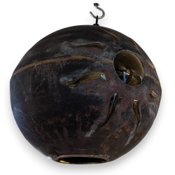 Lustre boule en verre cuivré, soleil ajouré