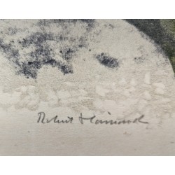 Gravure "Bagarre de pics-verts", signée HAINARD