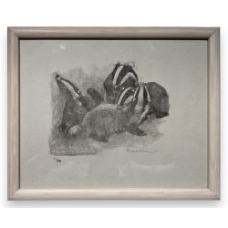 Gravure "Tas de blaireaux", signée HAINARD