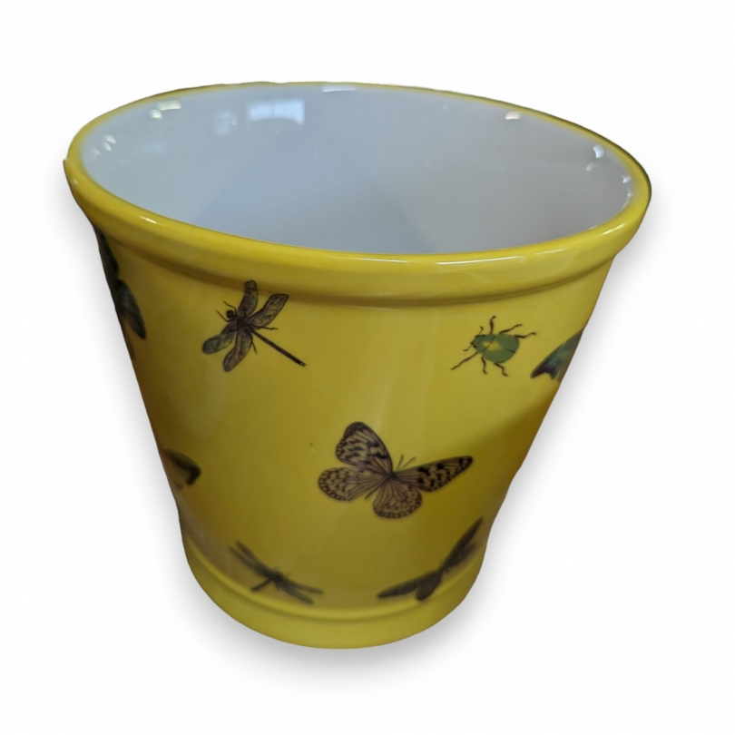 Cache-pot rond jaune papillons - Grand