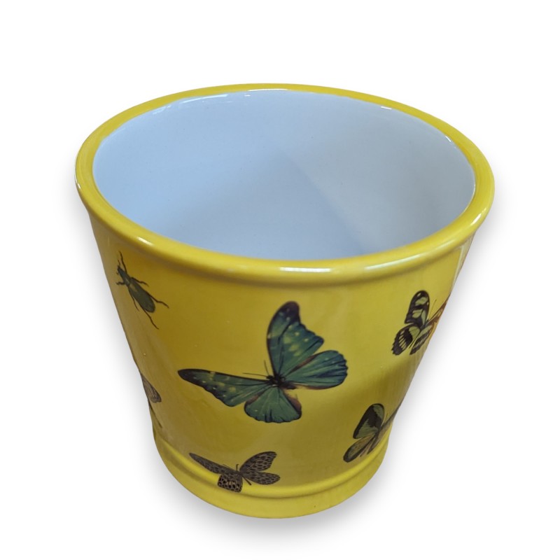 Round yellow butterfly plant pot - Medium