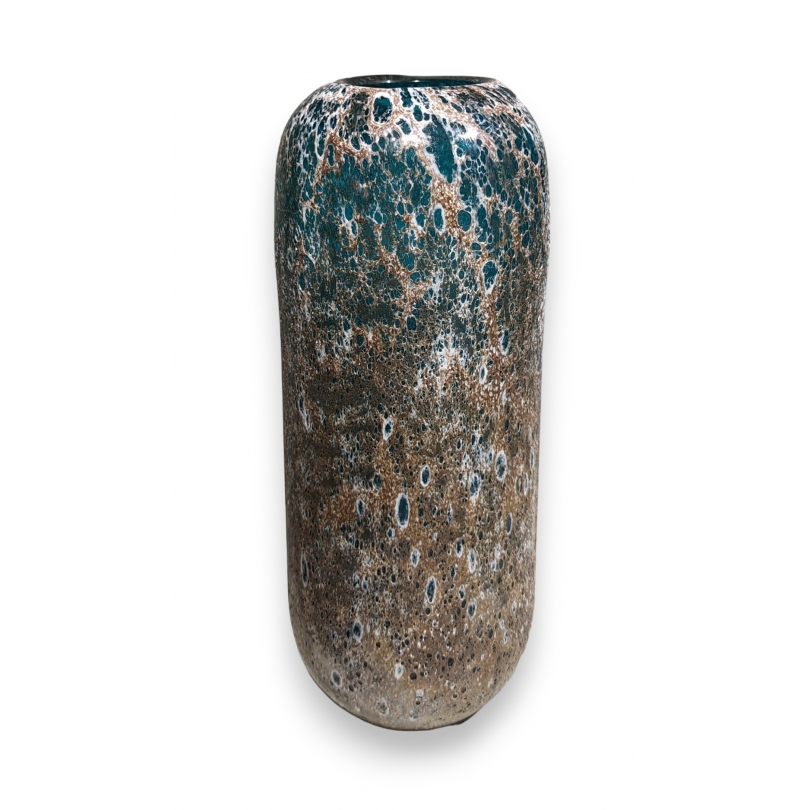 Vase cilyndrique Corail émaillé or et turquoise