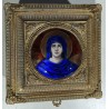 Boite carrée en laiton décor émaillé \"La vièrge\"