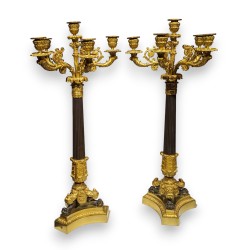 Pair of Restoration-style bronze candelabra