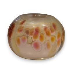 Vase boule en verre jaune signé ALLEX 1983