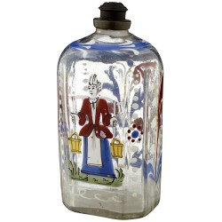 Bouteille en verre dite "Flüeli" décor Femme