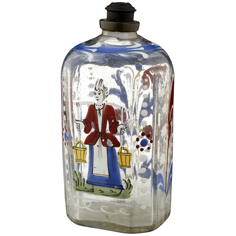Bouteille en verre dite "Flüeli" décor Femme