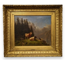 Tableau "Vaches et Chèvres" signé Ch. HUMBERT 1877