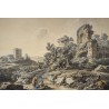 Dessin "Ruine de château" signé B.A. DUNKER