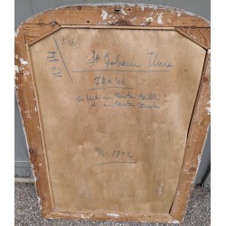 Miroir Art-Deco peint faux bois et argenté