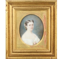 Portrait miniature Dame aux roses