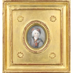 Portrait miniature Homme au chapeau noir et rouge