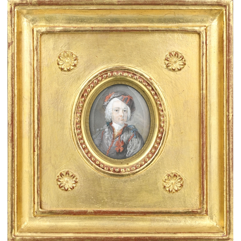 Portrait miniature Homme au chapeau noir et rouge