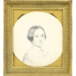 Portrait miniature dessin Dame 1843