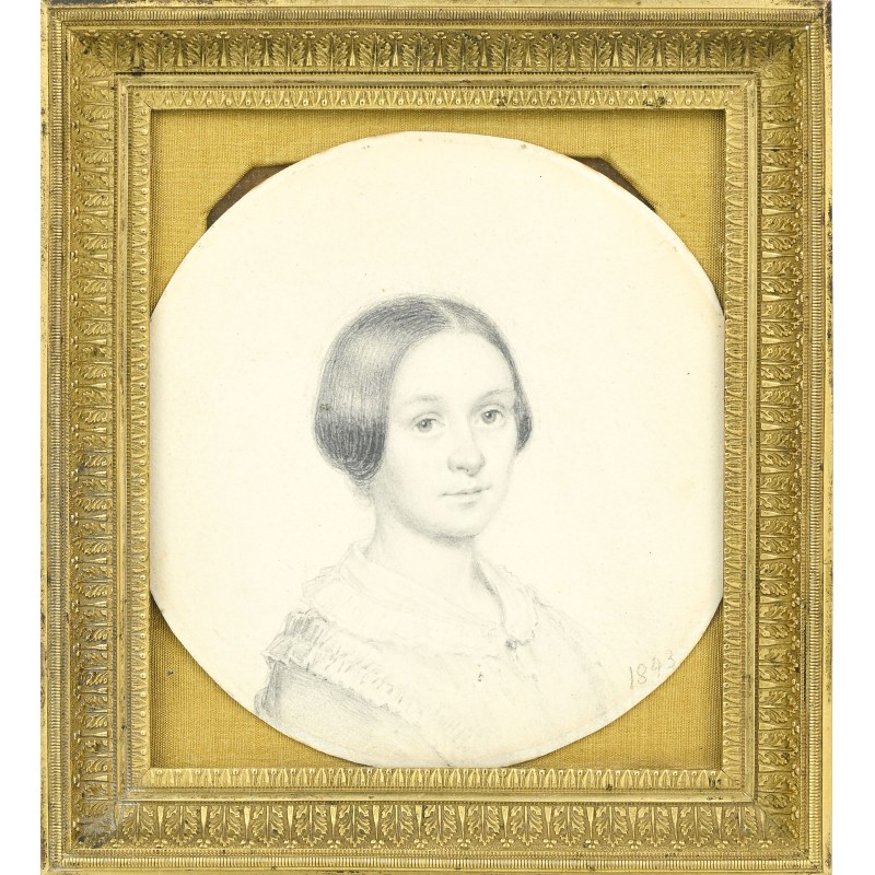 Portrait miniature dessin Dame 1843