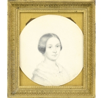 Portrait miniature dessin Dame 1843