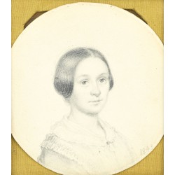 Portrait miniature dessin Dame 1843