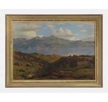 Tableau "Vue du lac Léman" signé H. CAHARD 1953