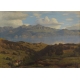 Tableau "Vue du lac Léman" signé H. CAHARD 1953