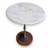 Table de bistrot ronde plateau marbre blanc