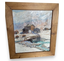 Tableau "Chalets en hiver" monogrammé LAA