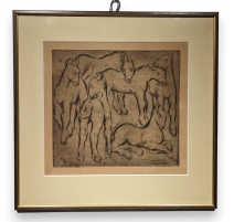 Lithographie "6 chevaux" signée