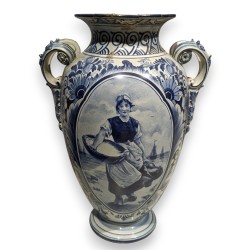 "Return from Fishing" handled vase in Delftware