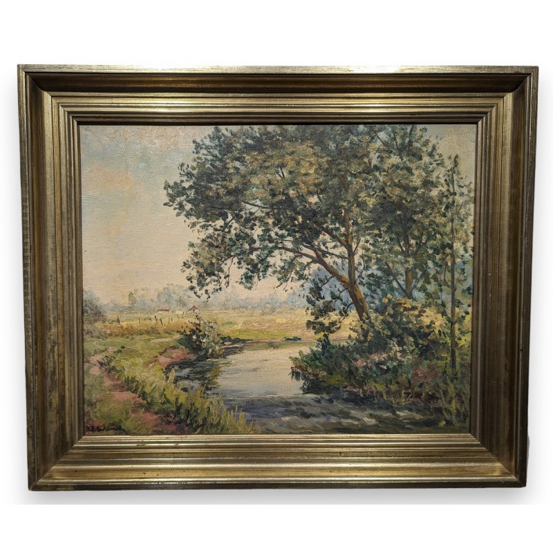 Tableau \"Rivière\" signé J. WITH