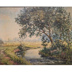 Tableau \"Rivière\" signé J. WITH