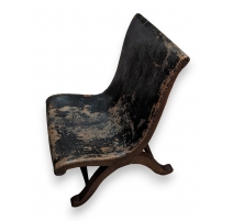 Chaise de cheminée en cuir et chêne LOTTIER