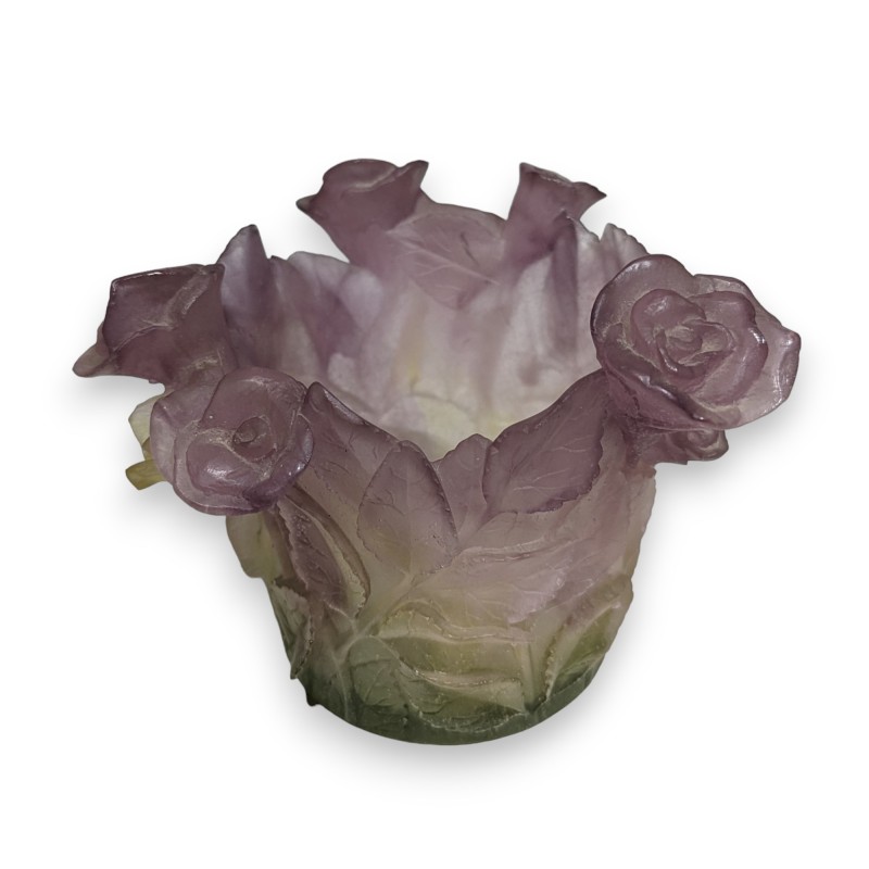 Porte-bougies \"Roses\" signé DAUM France