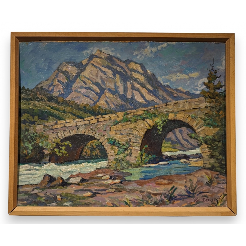 Tableau "Pont à Sembrancher" signée Ric BERGER