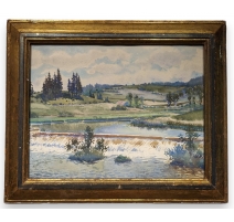 Aquarelle "Paysage du Jura" signée R. BOUROULT