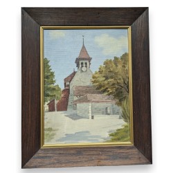 Tableau \"Eglise vaudoise\" signé A. DUPLAIN