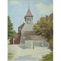 Tableau \"Eglise vaudoise\" signé A. DUPLAIN