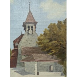 Tableau \"Eglise vaudoise\" signé A. DUPLAIN