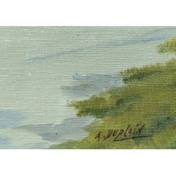 Tableau \"Eglise vaudoise\" signé A. DUPLAIN