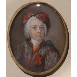 Portrait miniature Homme au chapeau noir et rouge