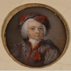 Portrait miniature Homme au chapeau noir et rouge
