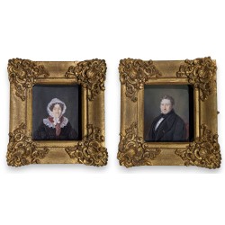 Paire de miniatures \"Couple\" signé Mie BOST 1840