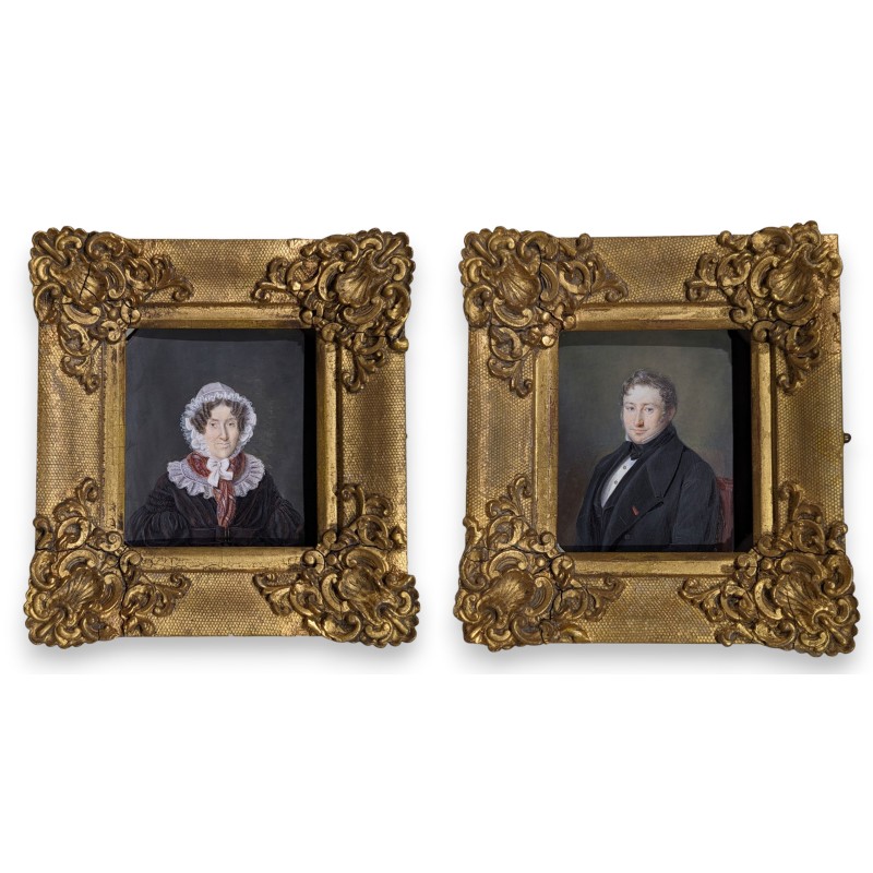 Paire de miniatures \"Couple\" signé Mie BOST 1840