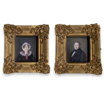 Paire de miniatures "Couple" signé Mie BOST 1840