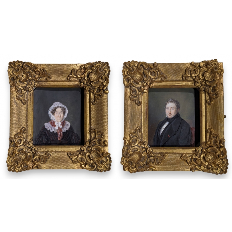 Paire de miniatures "Couple" signé Mie BOST 1840