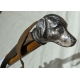 Canne-épée pommeau tête de chien en métal argenté