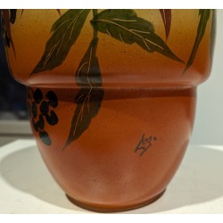 Painted glass vase ‘Cornouiller’, signed LEG