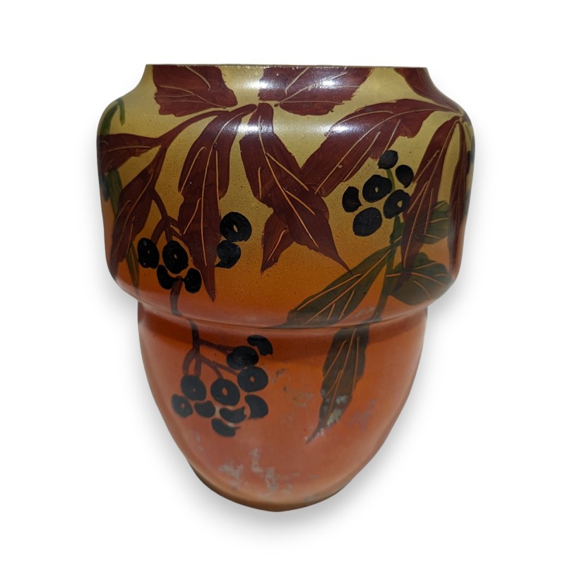 Painted glass vase ‘Cornouiller’, signed LEG