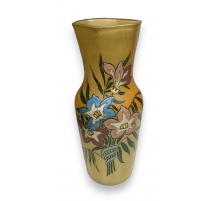 Vase en verre peint "Bouquet" signé LEG