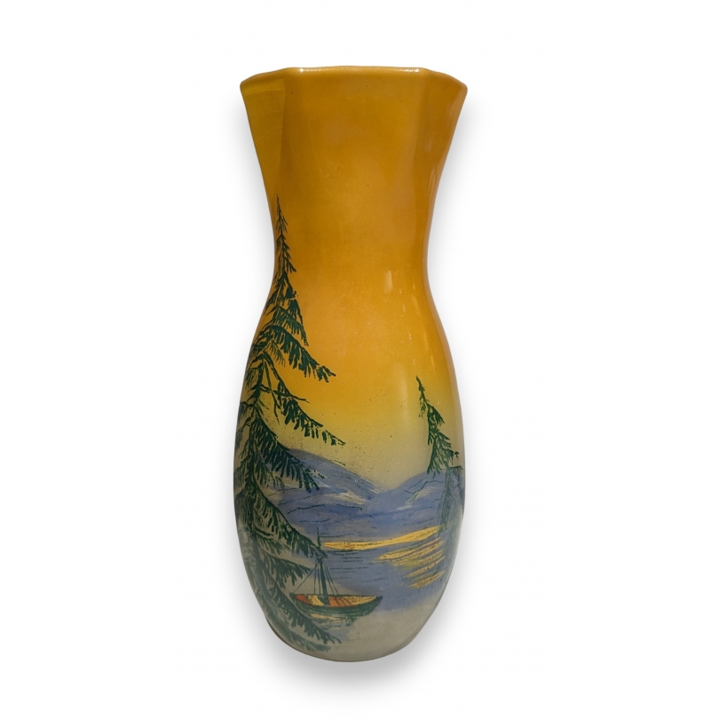 Vase en verre peint "Paysage" signé LEG